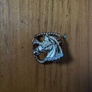 Vintage Gold tone rhinestone Horse scarf holder horses horse lover equestrian